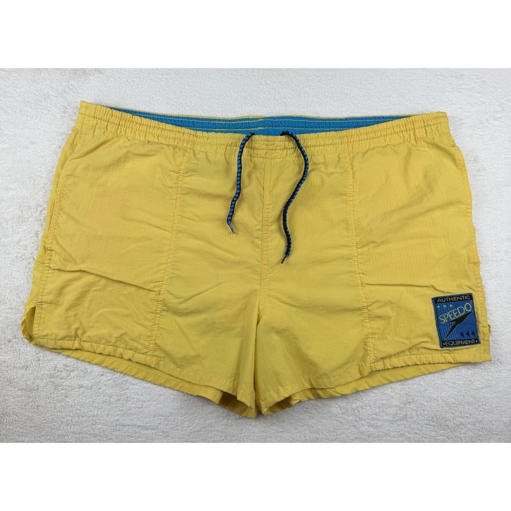 Vintage 90s Speedo Swim Trunks‎ Yellow Blue Mesh Lined Authentic Equipment